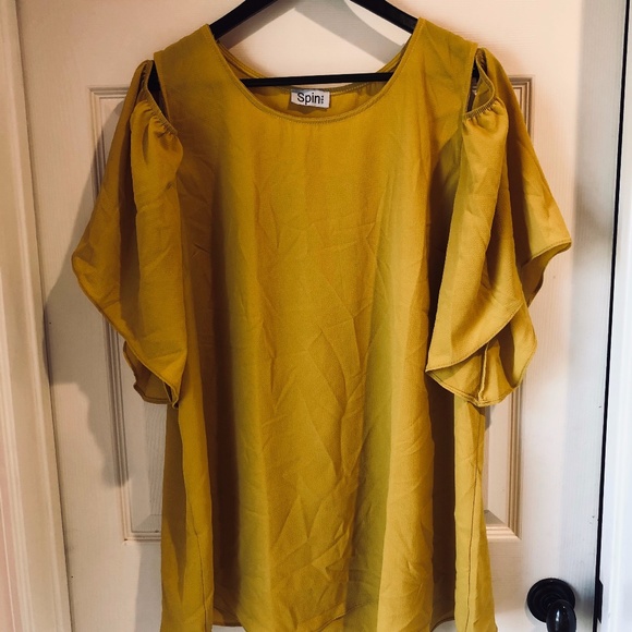 Spin USA Tops - Mustard Yellow Plus Size Cold Shoulder Top